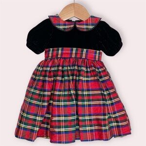 Susanne Lively Christmas dress black‎ velvet with red plaid silk size 3 months